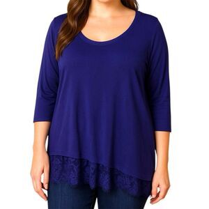 Lane Bryant Purple Long Sleeve Top with Asymmetrical Lace Hem Size 18/20